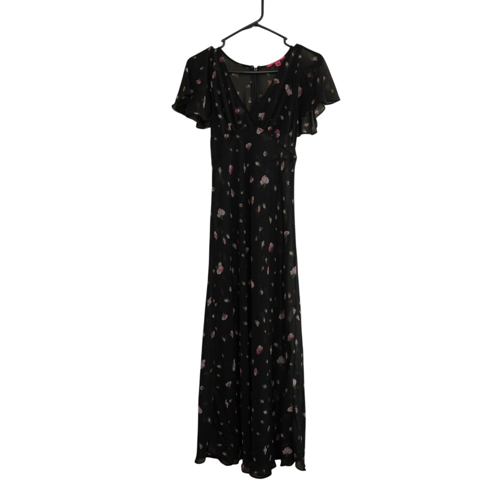 Betsey Johnson‎ Vintage Urban Outfitters Black Rosebud Sheer Floral Maxi Dress